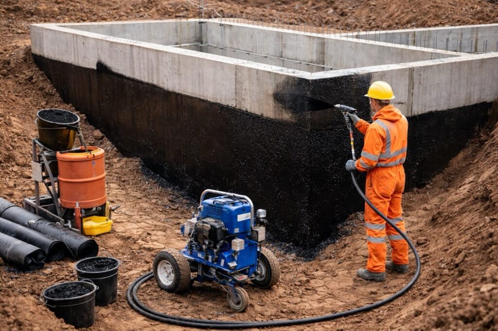 mężczyzna wykonujący hydroizolację